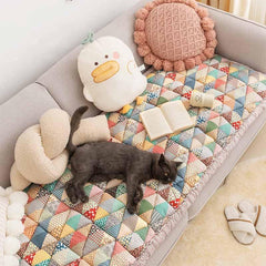 FUNNY FUZZY Pet Couch Covers for Sofa Couch Covers for Dogs Washable Dog Couch Cover Protector Furniture Sofa Covers for Dog Handmade Pure Cotton Pet Bed Mat (Iris 27.6"×59.1")
